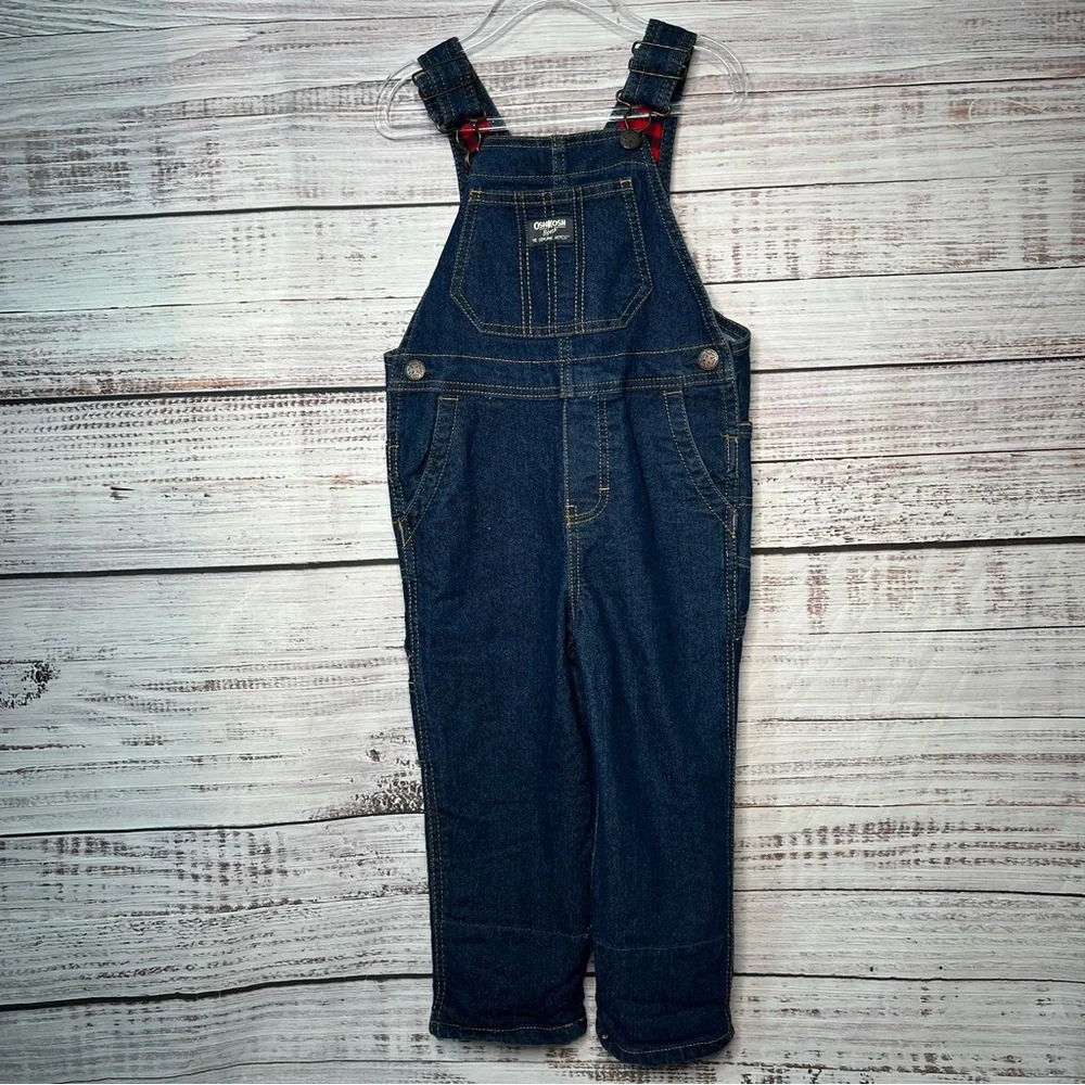 Oshkosh B'gosh Toddler 4T Buffalo Plaid Overalls‎ Denim Cotton Blend